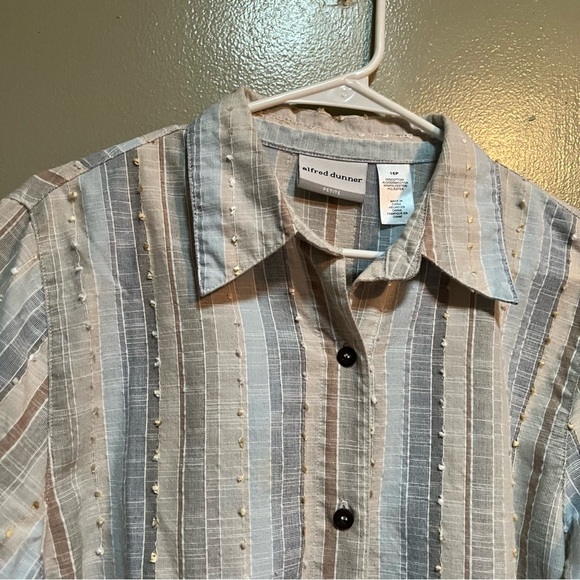 Alfred Dunner Button Down Blouse Pink Blue Tan Stripes Clip Dot 16P - Picture 5 of 9